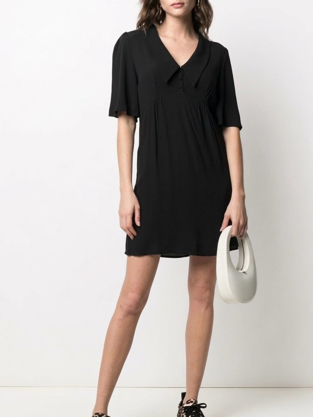 ba&sh Peyton Collared Mini Dress Butterfly Sleeves Black Size 0 US Size 2